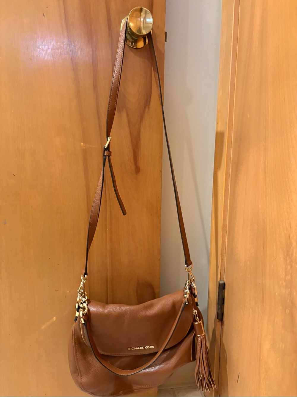 Michael Kors Tan Leather Shoulder Bag with Tassel